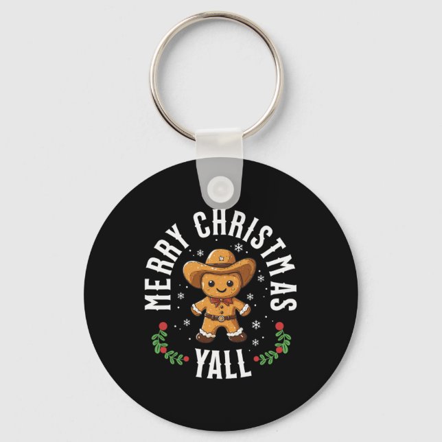 God jul Yall Gingerbröd Cowboy Howdy Väster Nyckelring (Framsida)