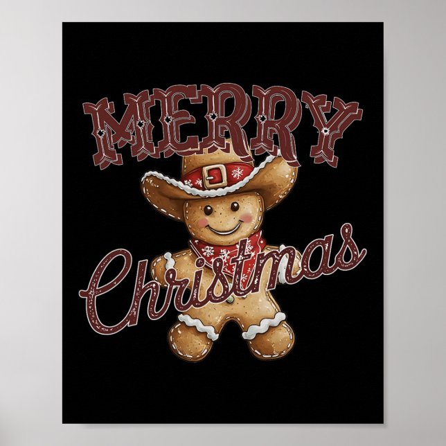 God jul Yall Gingerbröd Cowboy Howdy Väster Poster (Framsidan)