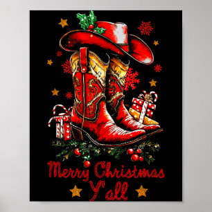 God Jul Yall Howdy Jul Stövlar Cowgirl Poster