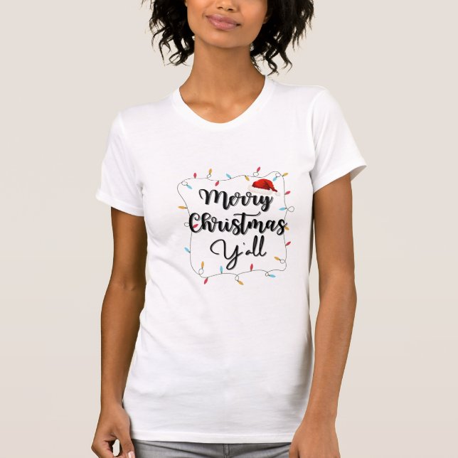 God jul Y'all Julafton Light and Santa Hat T Shirt (Framsida)