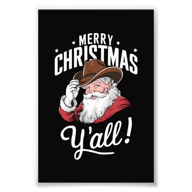 God jul Y'all Land Cowboy Jultomten Fototryck (Framsidan)