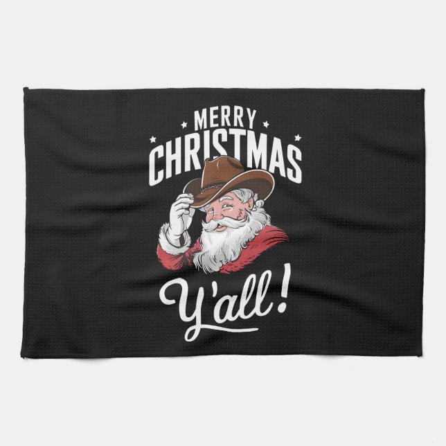 God jul Y'all Land Cowboy Jultomten Kökshandduk (Horisontell)