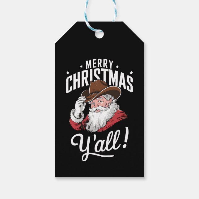 God jul Y'all Land Cowboy Jultomten Presentetikett (Baksidan)