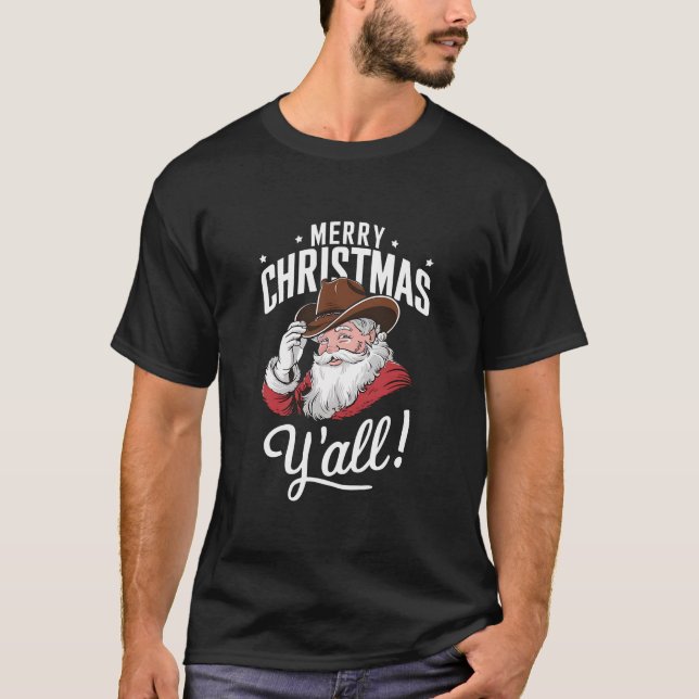 God jul Y'all Land Cowboy Jultomten T Shirt (Framsida)