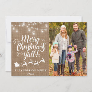God jul Y'all Ljus Burlap Family Photo Julkort