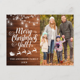God Jul Y'all Ljus Trä Familjefoto Vykort