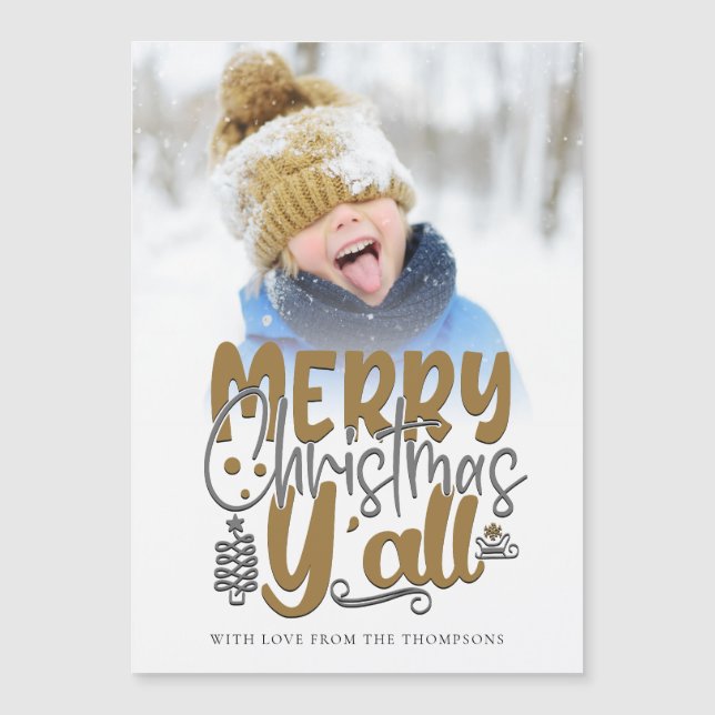 God jul Y'All Photo Artsy Script Magnet (Framsida)