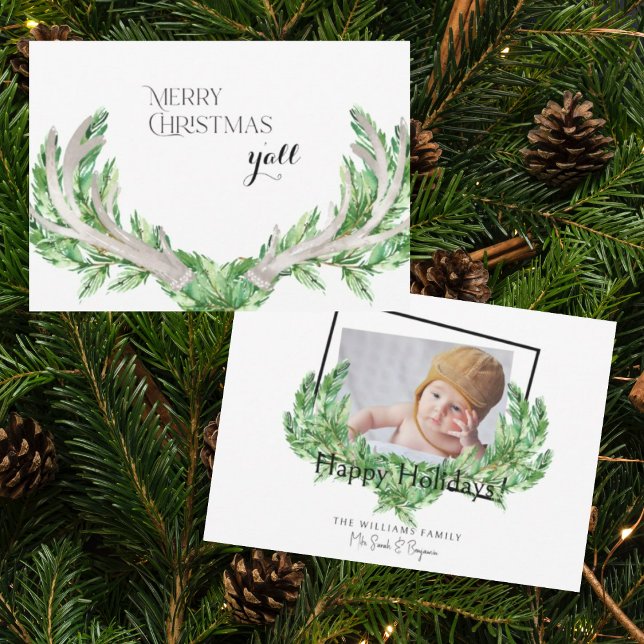 God jul Y'all Photo Helgdag Antlers Julkort (Skapare uppladdad)