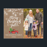 God jul Y'all Photo Ljus Burlap Lastbil Vykort<br><div class="desc">God jul Y'all Burlap String Ljus Mason Burk Helgdag Family Photo Postcard - Watercolor Vintage Red Lastbil med Julgran</div>
