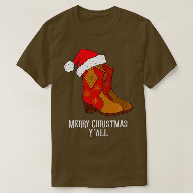 God jul Yall Red Western CowboyBoots T Shirt (Design framsida)