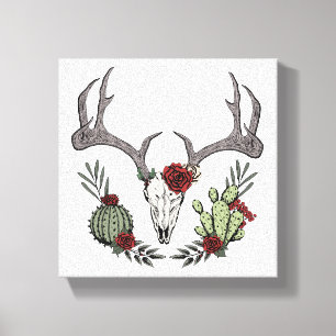 God jul Y'All Reindeer Skull och Cactus Canvastryck