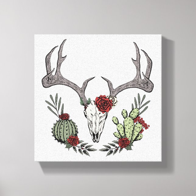God jul Y'All Reindeer Skull och Cactus Canvastryck (Framsida)
