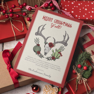 God jul Y'All Reindeer Skull och Cactus Julkort