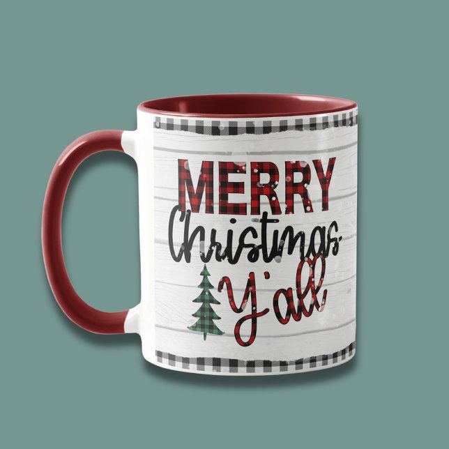 God jul Y'all Rustic Pput Träd Helgdagar Mugg (Skapare uppladdad)