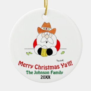 God Jul Ya'll Santa Julgransprydnad Keramik