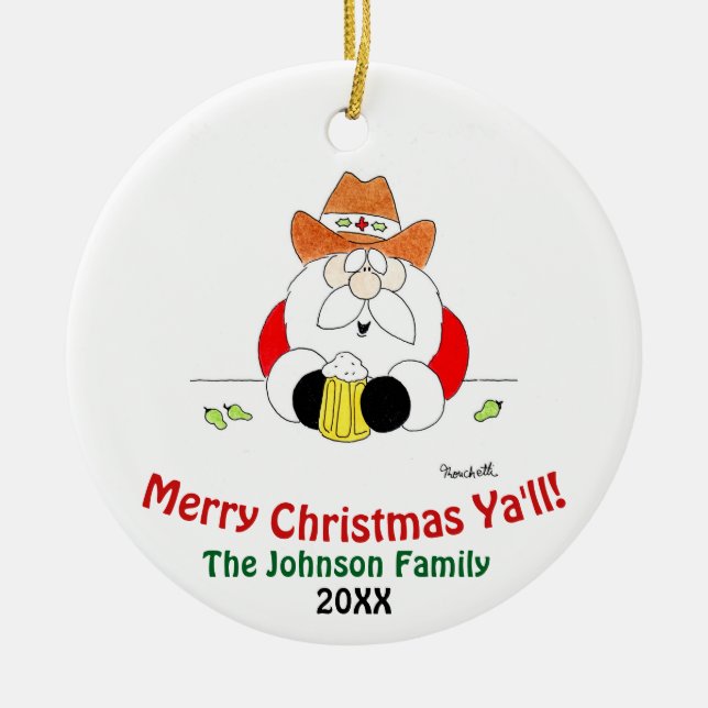 God Jul Ya'll Santa Julgransprydnad Keramik (Framsidan)