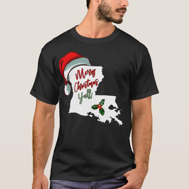 God jul Yall Southern Louisiana Santa Hat T Shirt (Framsida)
