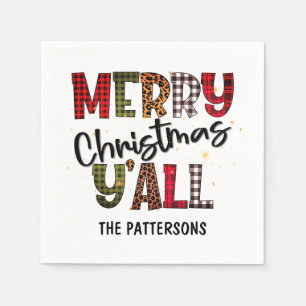 God jul Y'all Tartan Leopard Print Namn Pappersservett