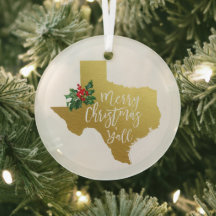 God jul Y'all Texas Glass Ornament