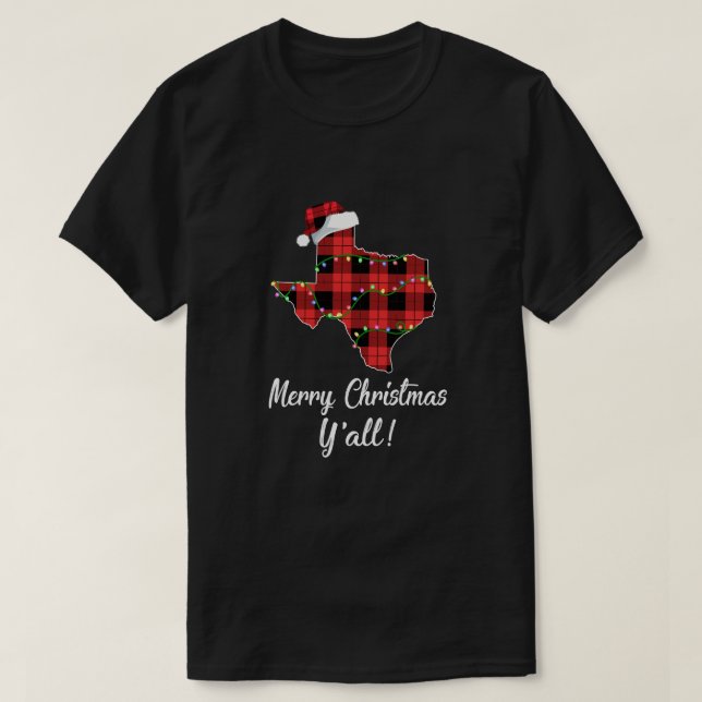 God jul Y'all Texas State Red Plaid Gift T Shirt (Design framsida)