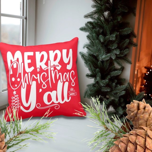 God jul Y'all Typography Helgdag Red Kudde (Skapare uppladdad)