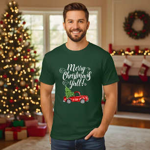 God jul Y'all Vintage Lastbil Grönt T Shirt