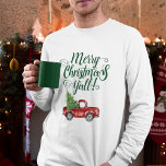 God jul Y'all Vintage Lastbil White Grönt T Shirt<br><div class="desc">God jul Y - Watercolor Vintage Red Lastbil med Julgran Manar Långärmad T-Shirt - Grönt Text</div>