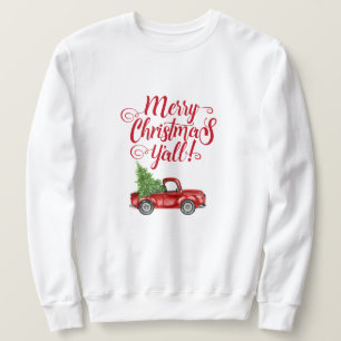 God jul Y'all Vintage Red Lastbil jul Lång Ärmad Tröja