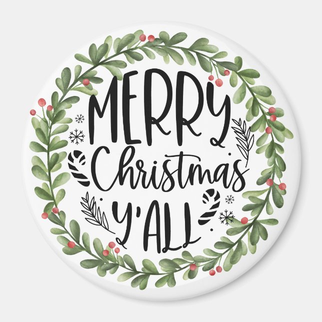 God jul Y'all Watercolor Wand Magnet (Framsidan)