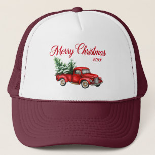 god jul Year Watercolor Vintage Red Lastbil Keps