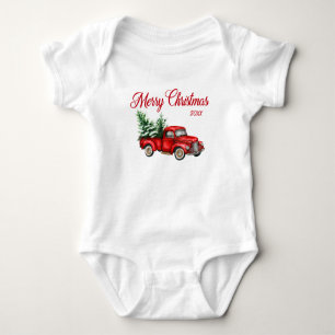 God jul Year Watercolor Vintage Red Lastbil T Shirt