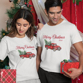 God jul Year Watercolor Vintage Red Lastbil T Shirt