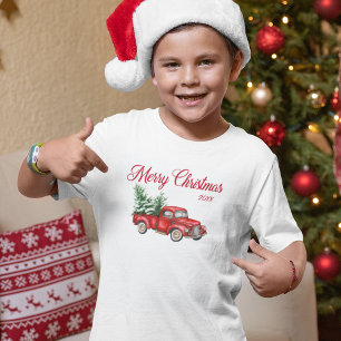 God jul Year Watercolor Vintage Red Lastbil T Shirt