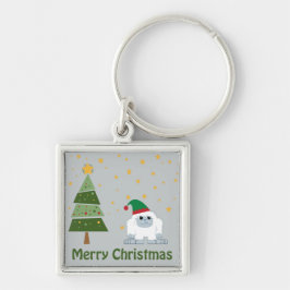God jul Yeti Fyrkantig Silverfärgad Nyckelring