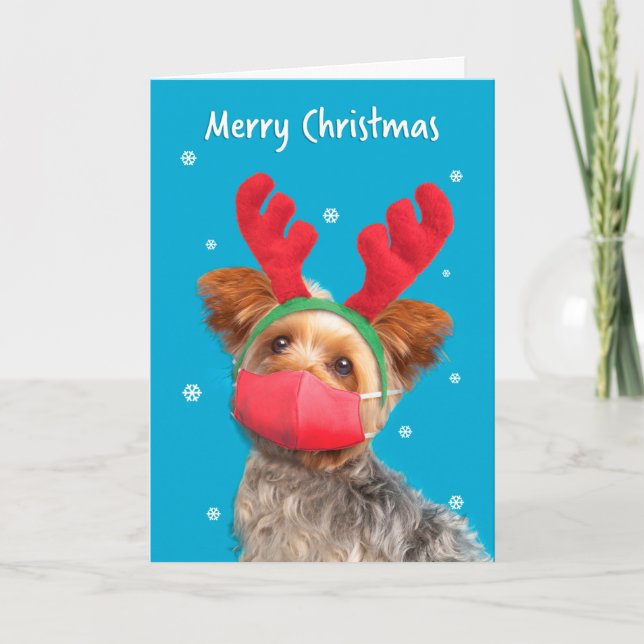 God jul Yorkie Hund i Ansikte Mask Humor Helgkort (Framsida)