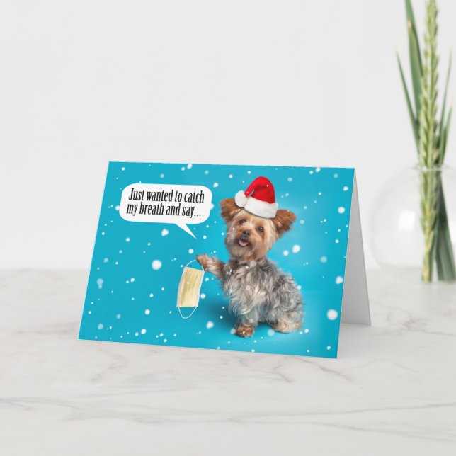 God jul Yorkie-Hund i Santa Hat-Ansikte Helgkort (Framsida)