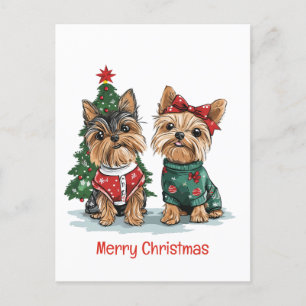 God jul Yorkie Hundar Helg Vykort
