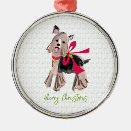 God jul Yorkie Small Hund Bow Holly Pets Julgransprydnad Metall