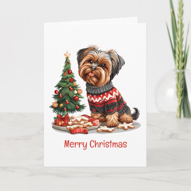 God jul Yorkshire Terrier Hundar Helgkort (Framsida)
