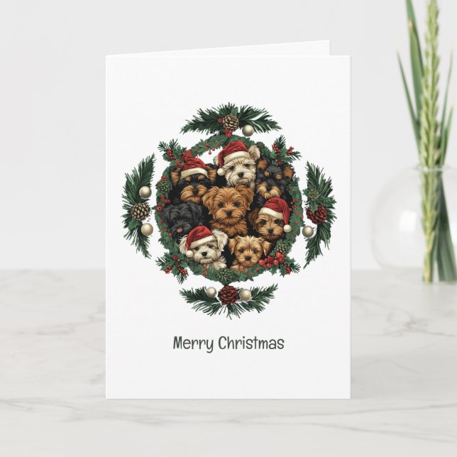 God jul Yorkshire Terrier Hundar Helgkort (Framsida)