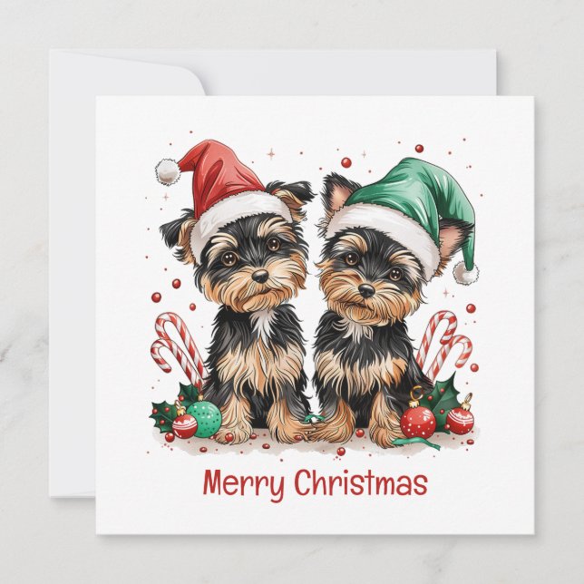 God jul Yorkshire Terrier Hundar Julkort (Framsida)