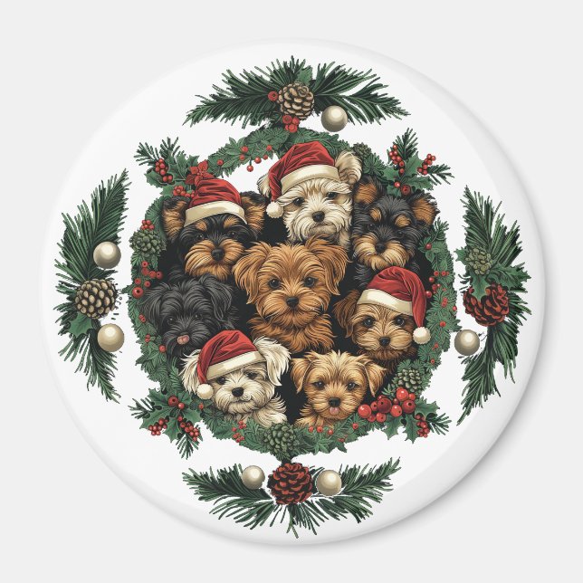God jul Yorkshire Terrier Hundar Magnet (Framsidan)