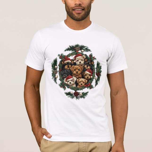 God jul Yorkshire Terrier Hundar T Shirt (Framsida)