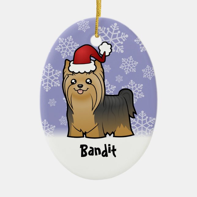 God jul Yorkshire Terrier (lägg till dina sällskap Julgransprydnad Keramik (Framsidan)