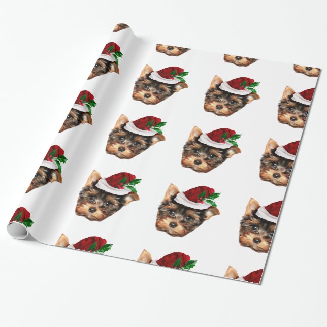 God jul Yorkshire Terrier vit papprare Presentpapper (Utrullad)