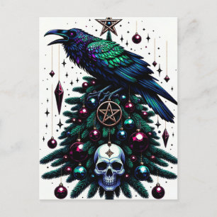 God jul/Yule Raven och Pentagram Skull Vykort