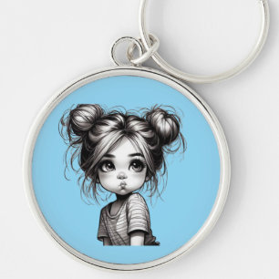 God Julflicka med Pout - Cute Gift Idea Rund Silverfärgad Nyckelring