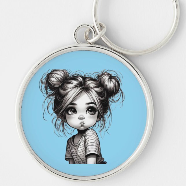 God Julflicka med Pout - Cute Gift Idea Rund Silverfärgad Nyckelring (Framsidan)