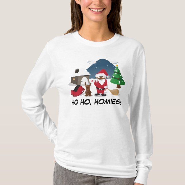 God julHomeboys: Svart Santa & Blingin Tee Shirt (Framsida)