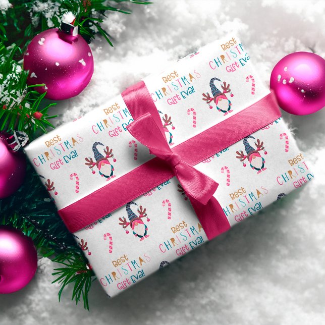 God julklapp Eva! Funny och Bright Gnome Presentpapper (Best Christmas Gift Eva! Funny & Bright Gnome Wrapping Paper)